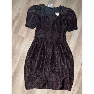 Vintage Black on Black Polka Dot Party Dress 9/10